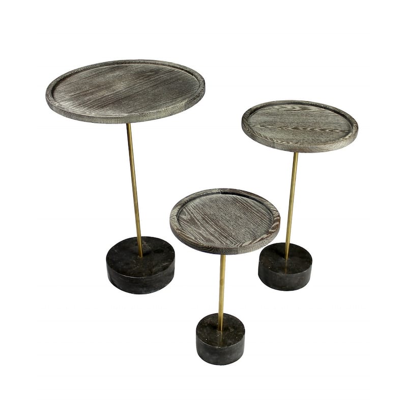 HomeRoots 20" Black And Brown Solid Wood And Marble Round End Table - 13' X '20' X '13