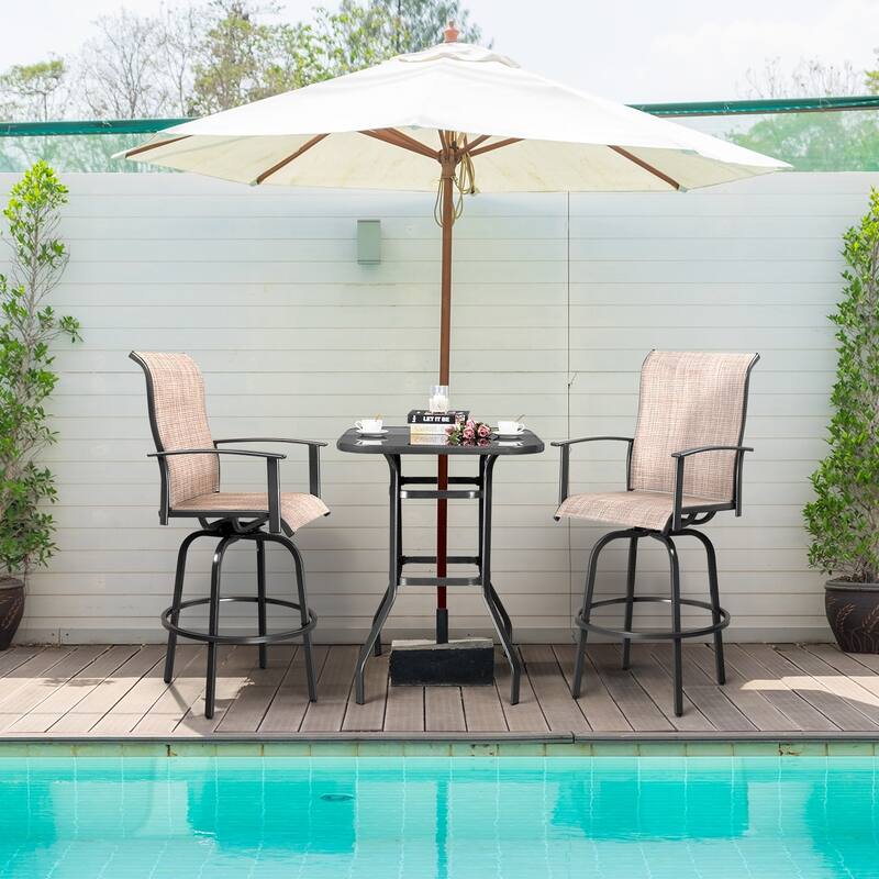 2 Pieces Wrought Iron Swivel Bar Chairs for Patio or Kitchen - 23.23" x 26.38" x 51.38"