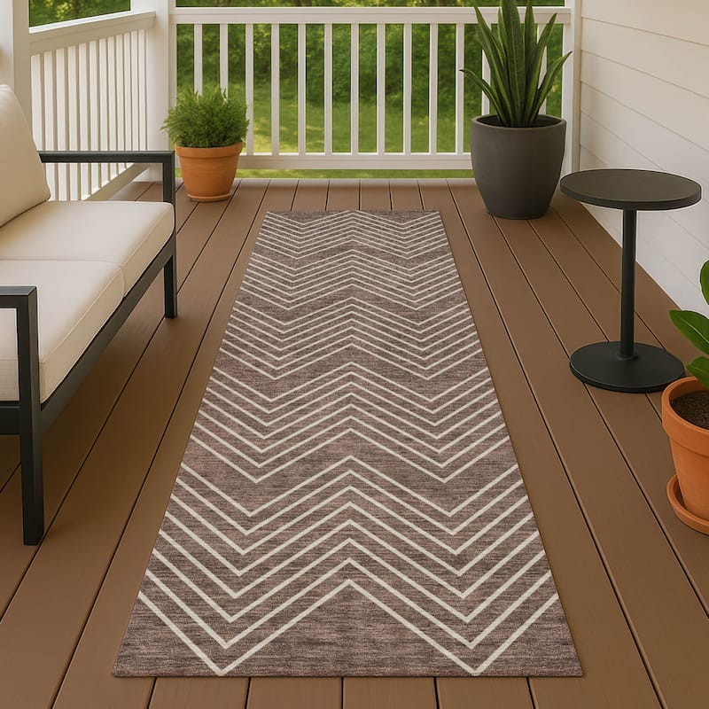 Machine Washable Indoor/ Outdoor Modern Chevron Chantille Rug - Brown - 2'3" x 7'6"