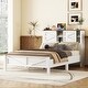 preview thumbnail 1 of 9, Full Size Rustic Wood Platform Bed with Sliding Barn Door Storage Headboard, Integrated Charging Ports White
