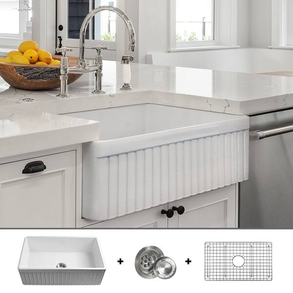 Luxury 33 inch Modern Fireclay Farmhouse Kitchen Sink, Single ...