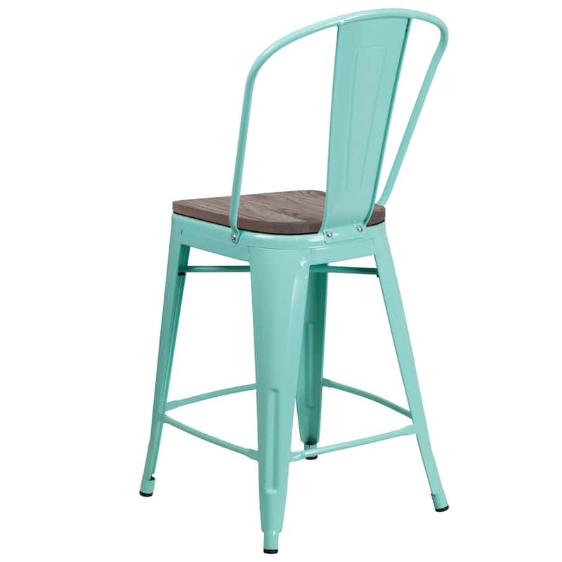 4 Pk. 24" High Metal Counter Height Stool with Back and Wood Seat - 17.75"W x 22"D x 40.25"H - 17.75"W x 22"D x 40.25"H