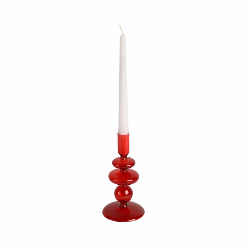 Sculptural Glass Candle Holder with Rounded Accent Base - Modern Tabletop Candle Holder for Any Room - 3" x 3" x 7" - Red