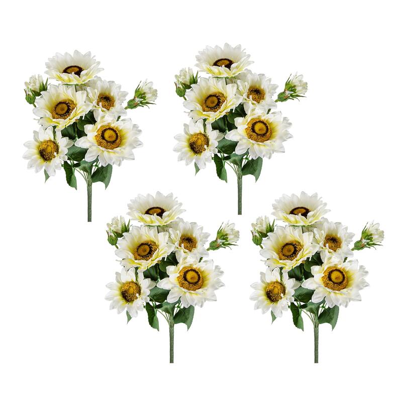 10.2 x 11 x 18.9"H Artificial Yellow Sunflower BushX9,4 Pack - Cream,Green