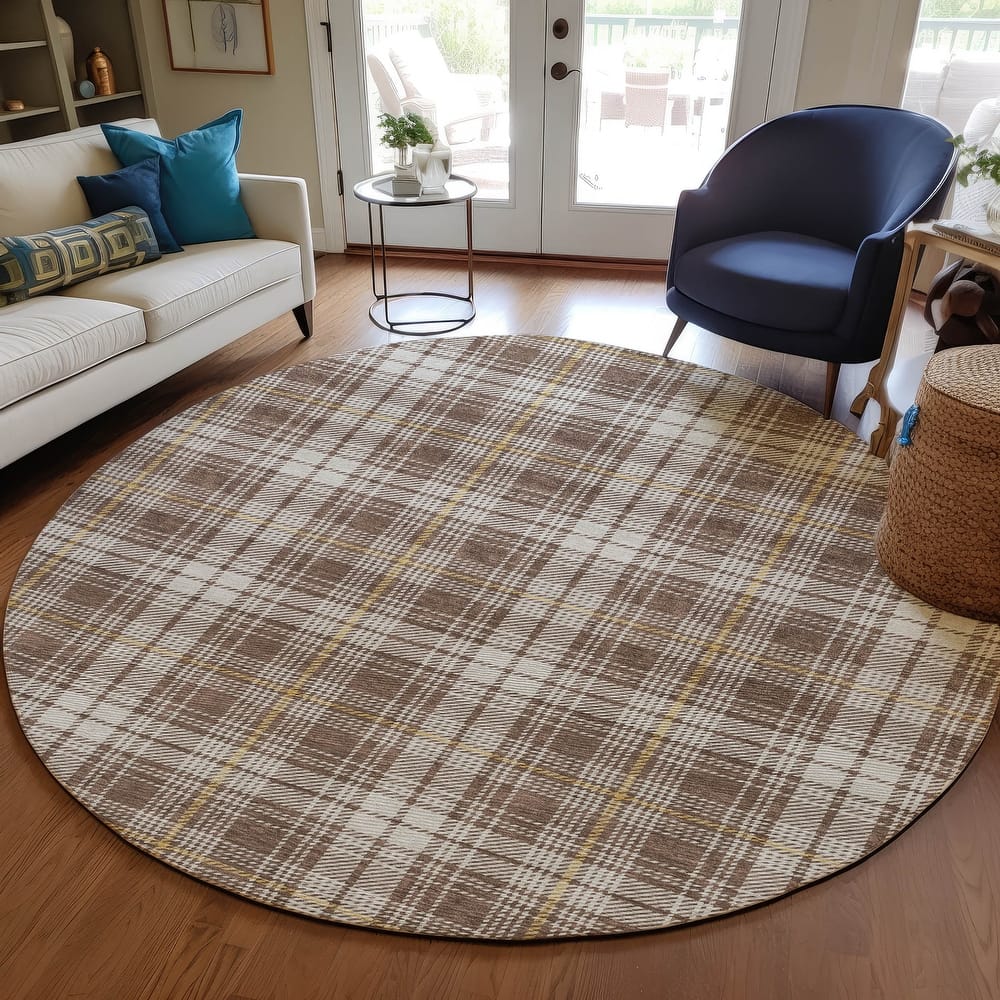 Machine Washable Indoor/ Outdoor Plaid Chantille Rug