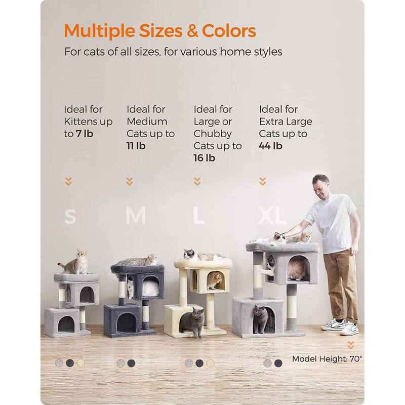 Plush Multi-Level Cat Tower with 2 Spacious Cat Caves and Scratching Posts