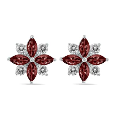 Marquee 1 Carat TW Garnet and Diamond Flower Earrings in 10K White Gold