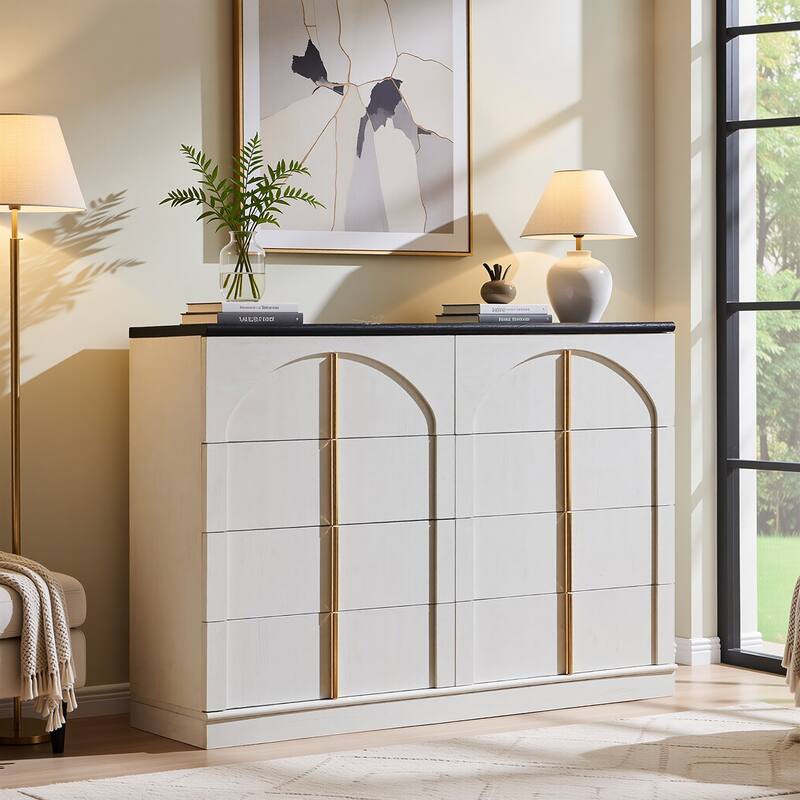 Modern Arched 8 Chests Drawer, Large Dressers for Bedroom, Living Room - White