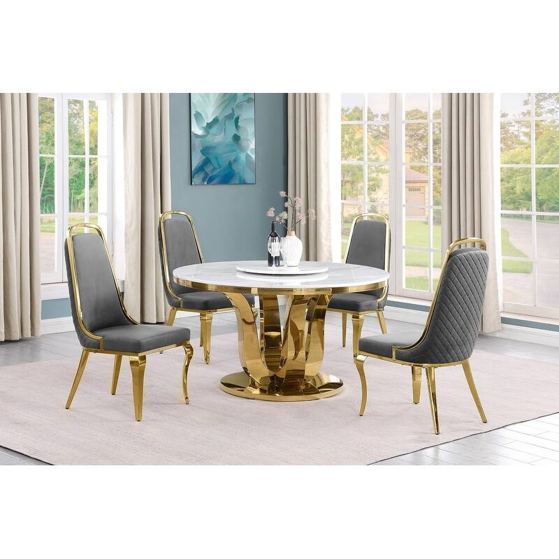 Best Quality Furniture D325-SC314-7 5 Piece Round Dining Set - Dark Gray / Gold