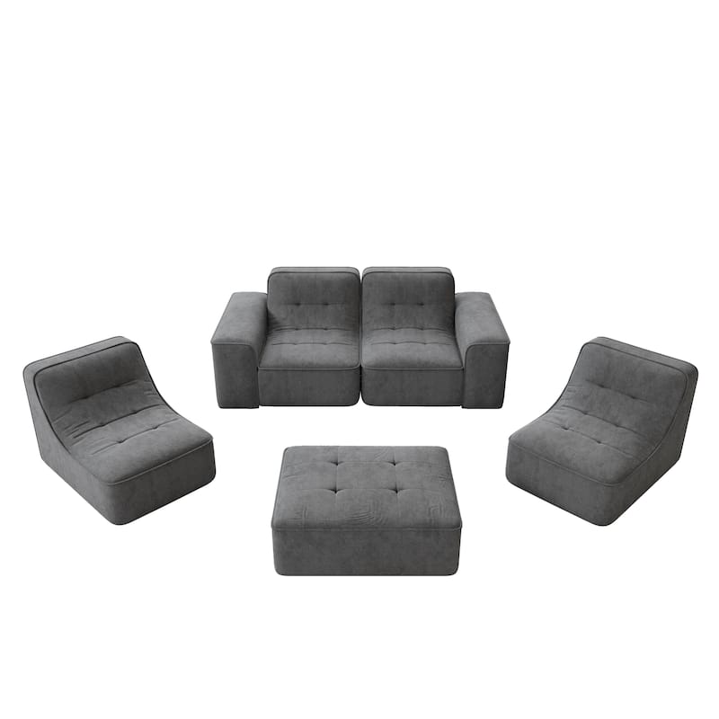 GDFStudio - Modern 143.7" Tufted Chenille Upholstered Modular Sectional Sofa Set with Removable Ottoman & Ergonomic Design