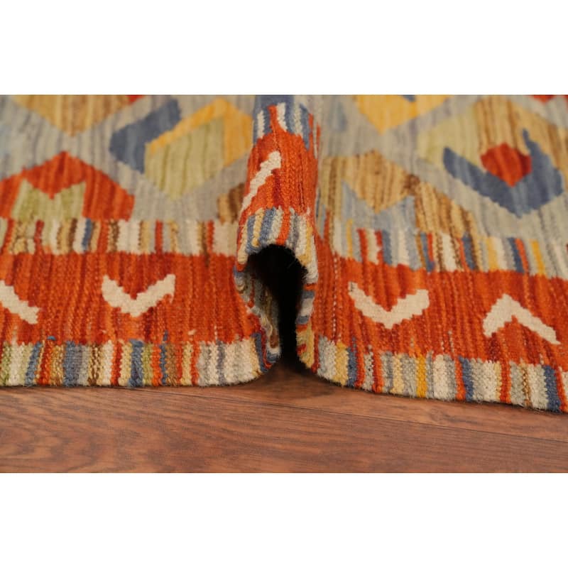 Hand Woven Oriental 100% Wool Carpet Southwestern Tribal Multi-Colored Kilim Runner Rug - 9' 9'' X 2' 5''