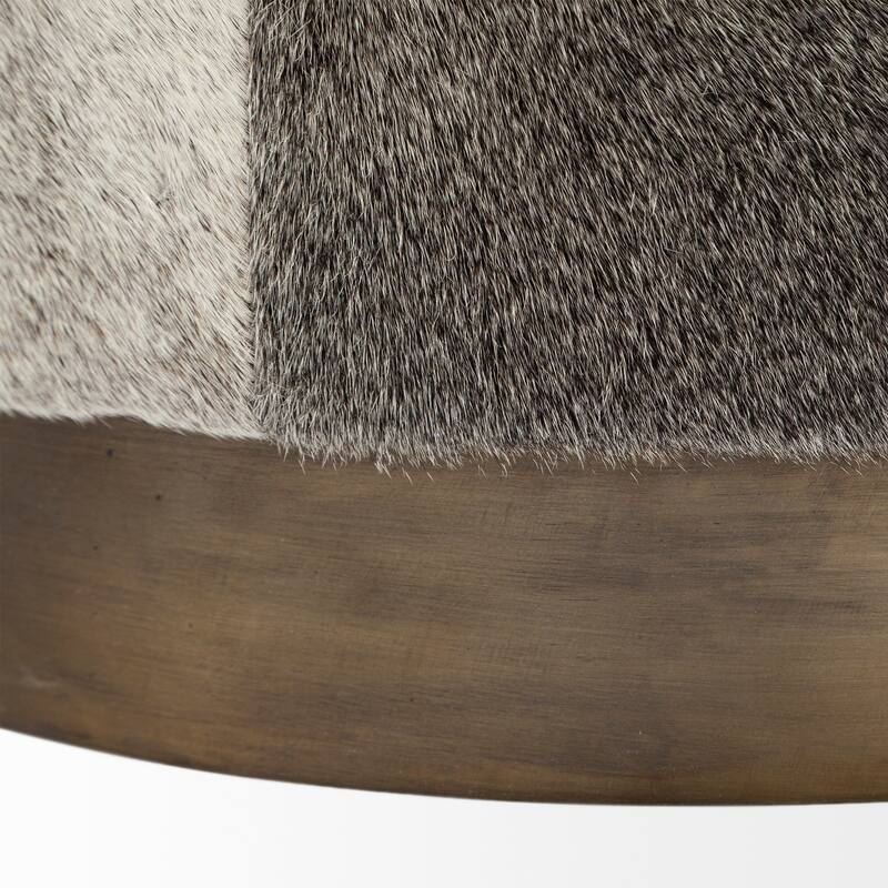 Zahavi Gray Hair-On-Hide w/ Gold Metal Base 36" Round Ottoman