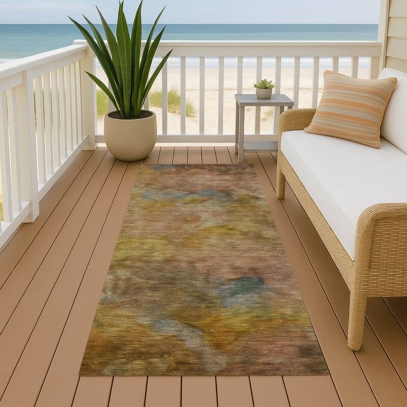 Machine Washable Indoor/ Outdoor Abstract Contemporary Chantille Rug - Copper - 2'3" x 7'6"
