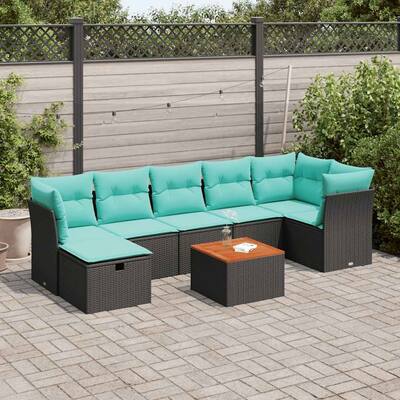 vidaXL Patio Sofa Set with Cushions Outdoor Furniture 8 Piece Poly Rattan - 21.7 x 24.4 x 27.2