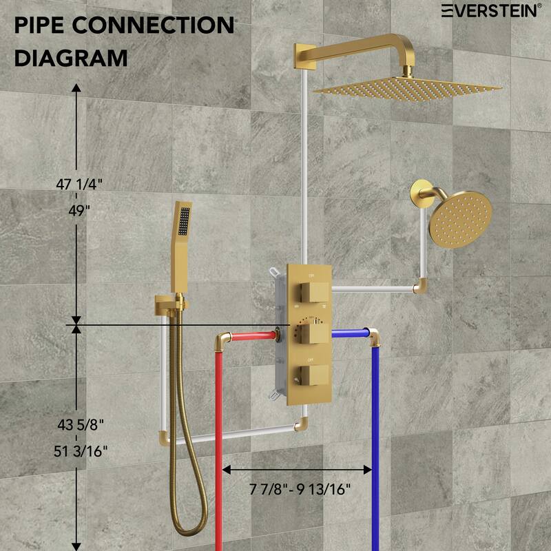 Thermostatic Shower System 12" Dual Heads Shower Faucet with High Pressure Handheld Spray