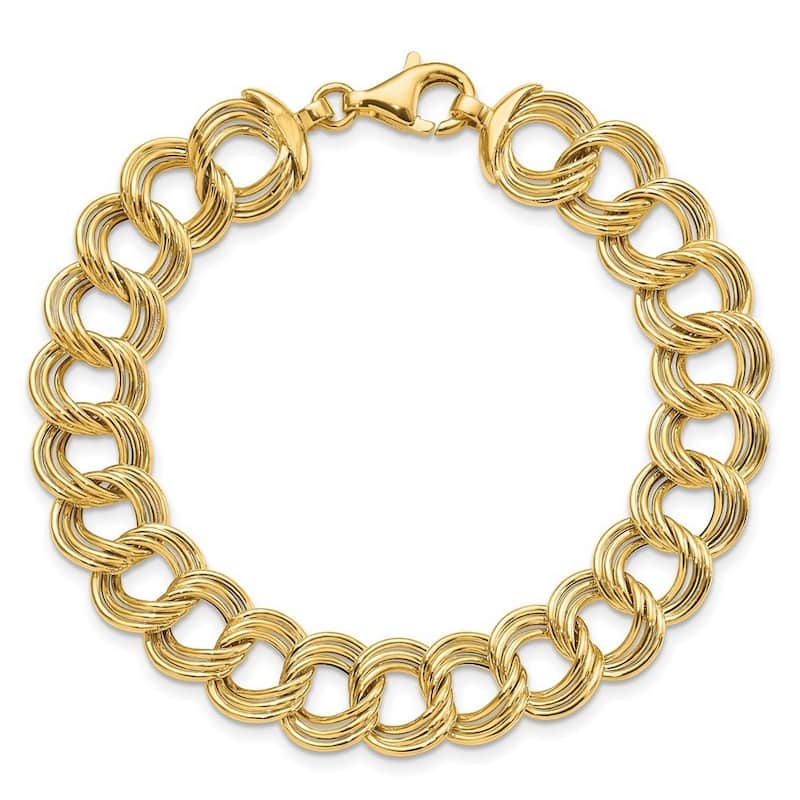 Curata 14k Yellow Gold Polished Fancy Triple Link Bracelet 7.5 Inch