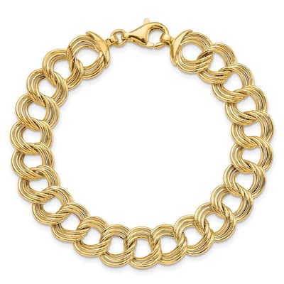 Curata 14k Yellow Gold Polished Fancy Triple Link Bracelet 7.5 Inch