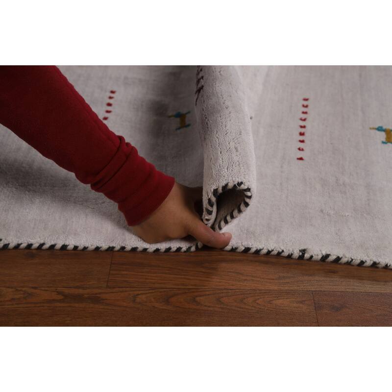 Silver Gray Gabbeh Oriental Area Rug Hand-Knotted Wool Carpet - 7'9" x 9'10"