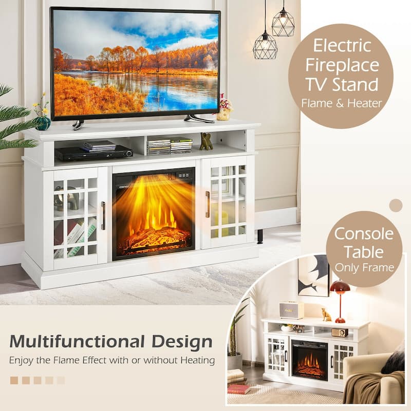 48 Inch Electric Fireplace TV Stand with 2 Side Cabinets and 2 Open Shelves - 48" x 16" x 30" (L x W x H)