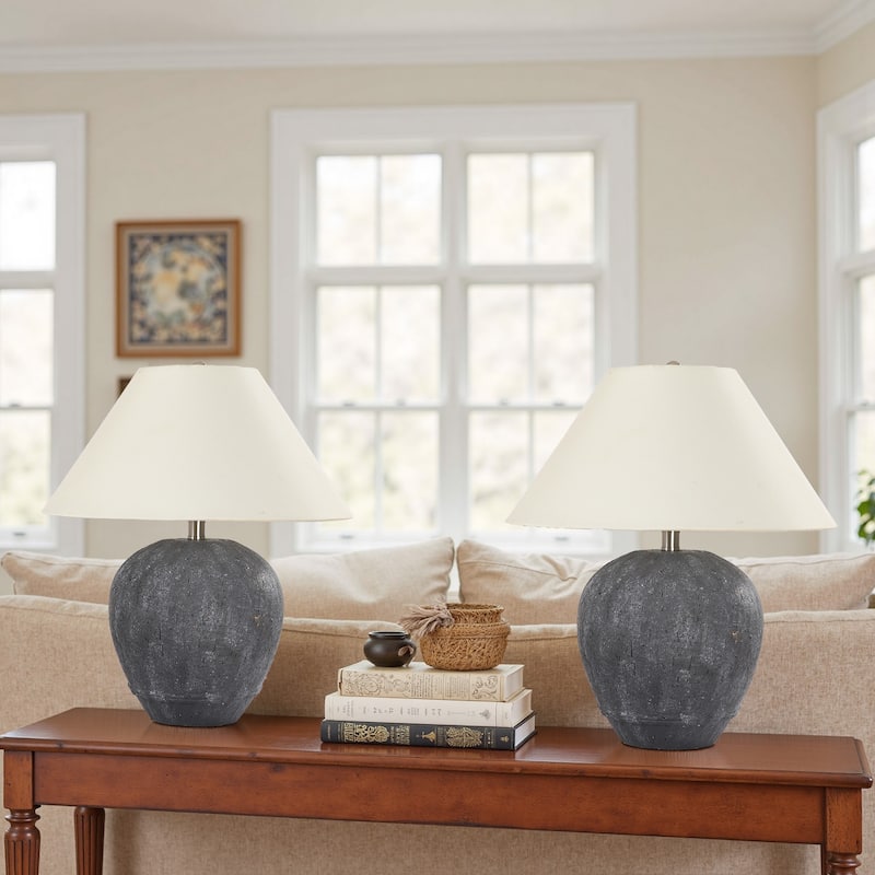 21.6" Modern Ceramic Table Lamp With Linen Shade for Living Room Bedroom