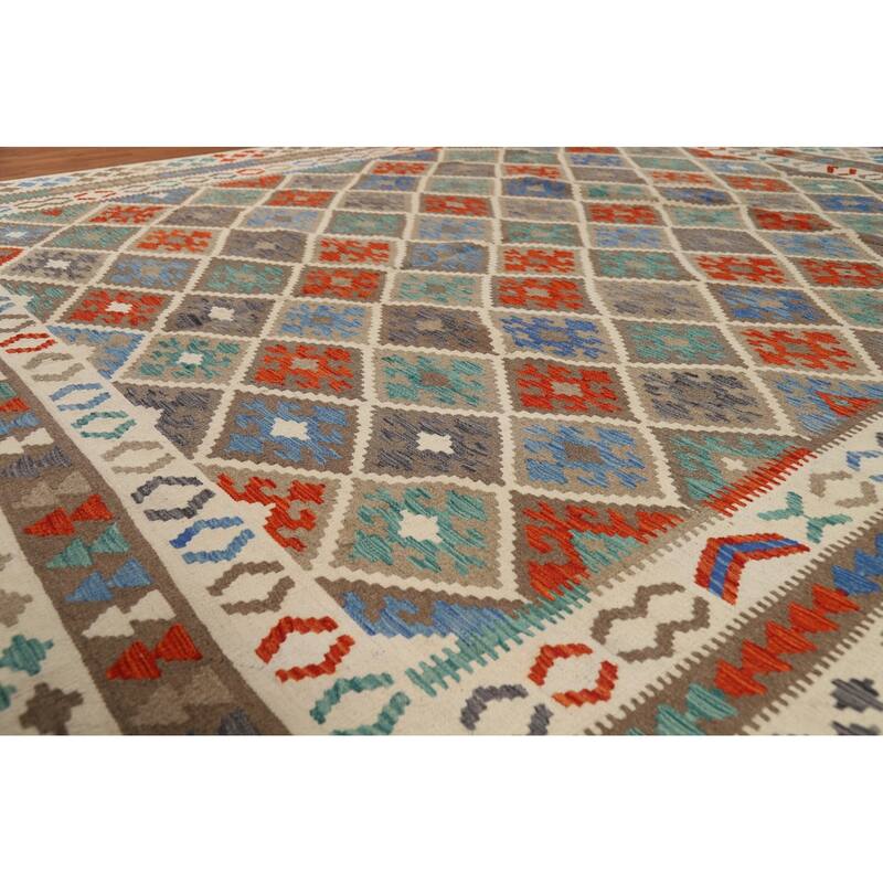 Trellis Kilim Area Rug Flatweave Oriental Wool Carpet - 8'5" x 10'1"