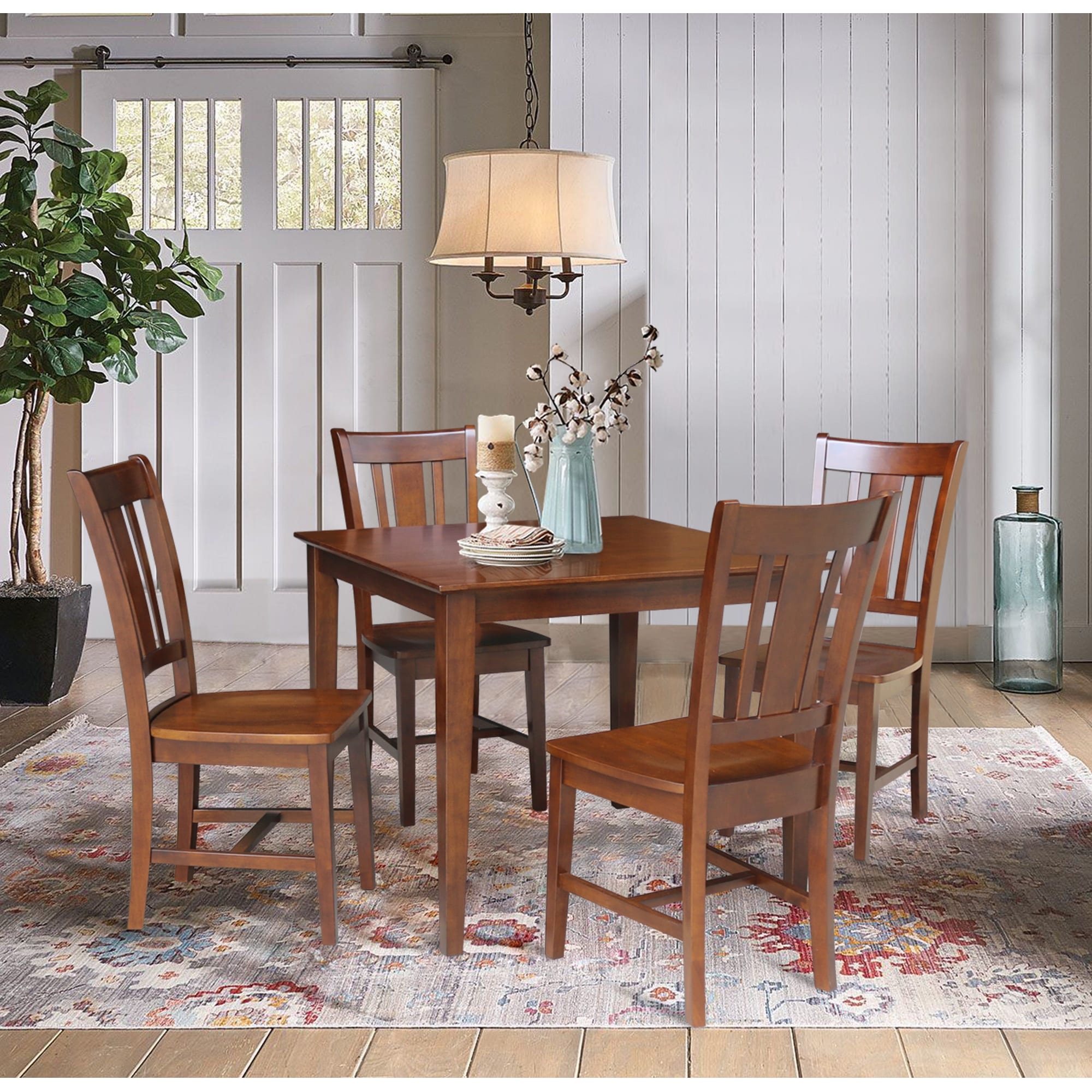 注目のブランド with Table Dining Wood Solid in. 36 x 36 4 Chairs Splatback ダイニングテーブル