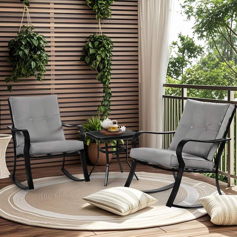 3-piece Rocking Chair Patio Bistro Set with Side Table - Grey
