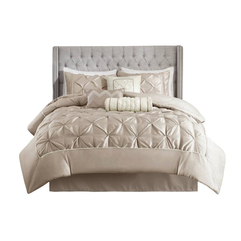 7 Piece Tufted Comforter Set Taupe King