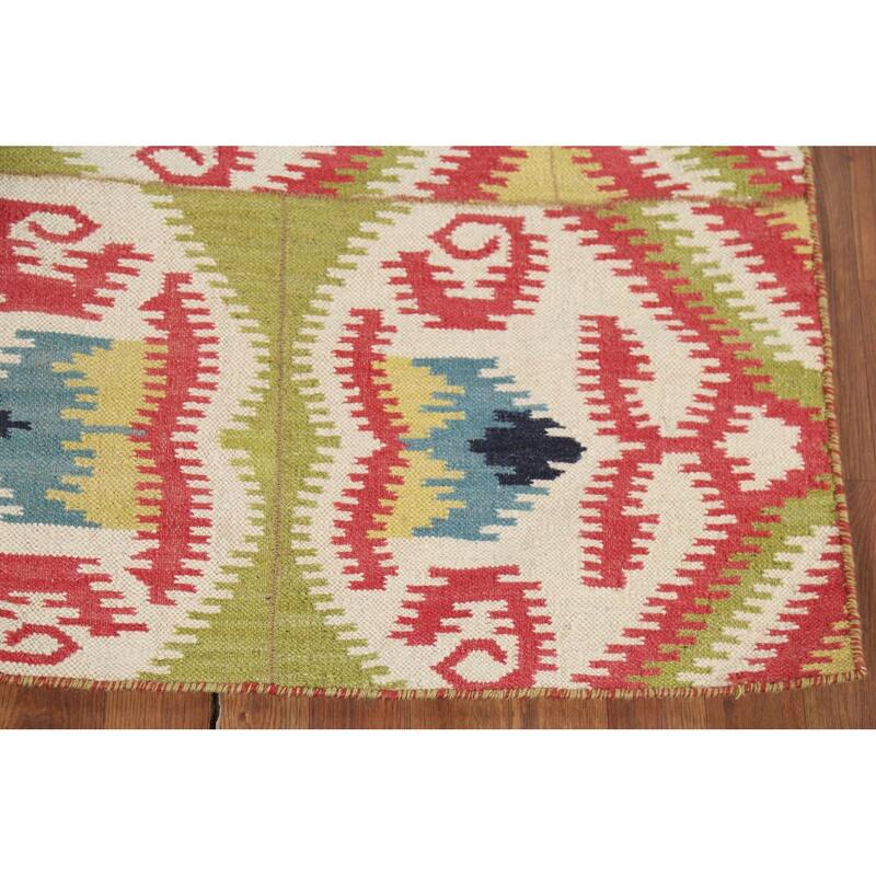 Flat Weave Pile Kilim Reversible Area Rug Hand-Knotted Wool Carpet - 4'10"x 7'10"