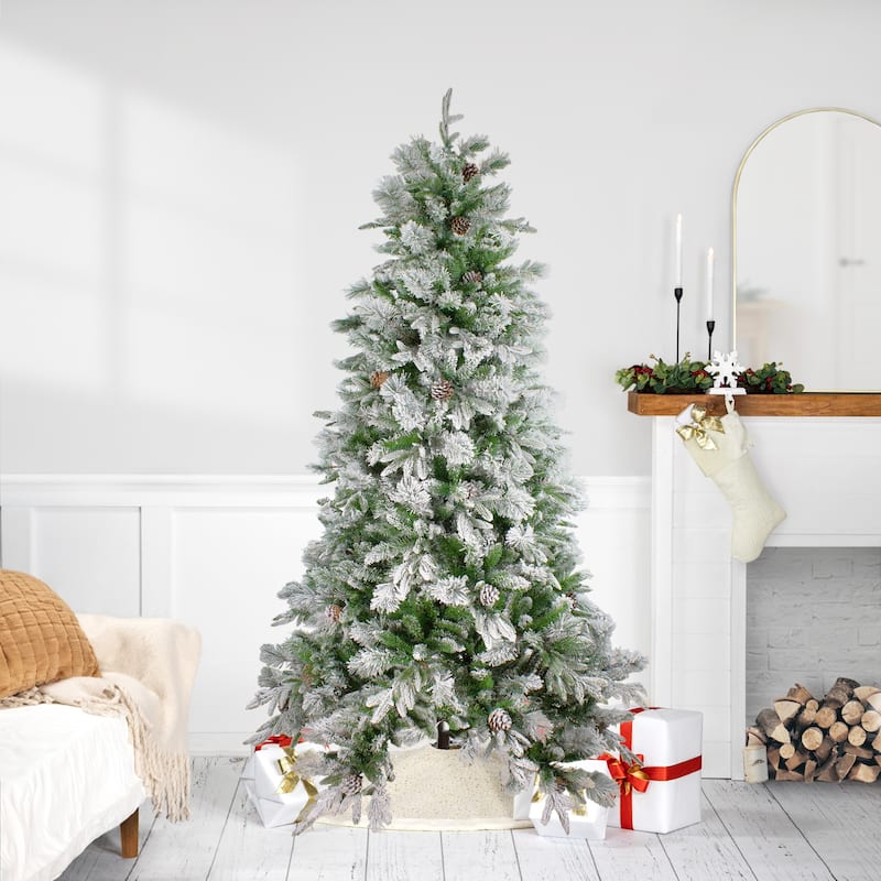 6.5' Flocked Rosemary Emerald Angel Pine Artificial Christmas Tree - 6.5 Foot