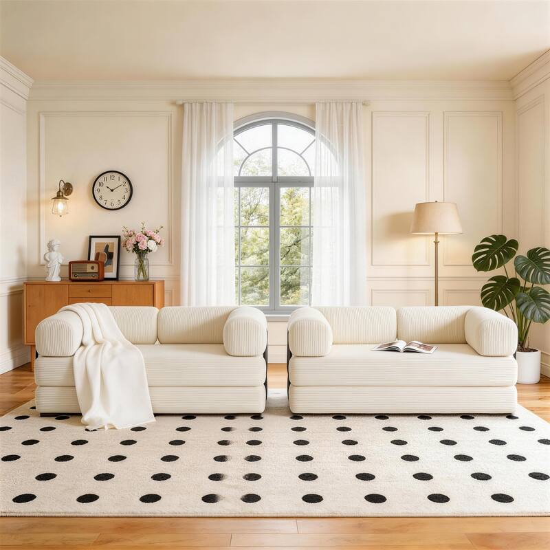 2 Set Corduroy Large Couch Convertible Floor Sofa Bed Sleeper