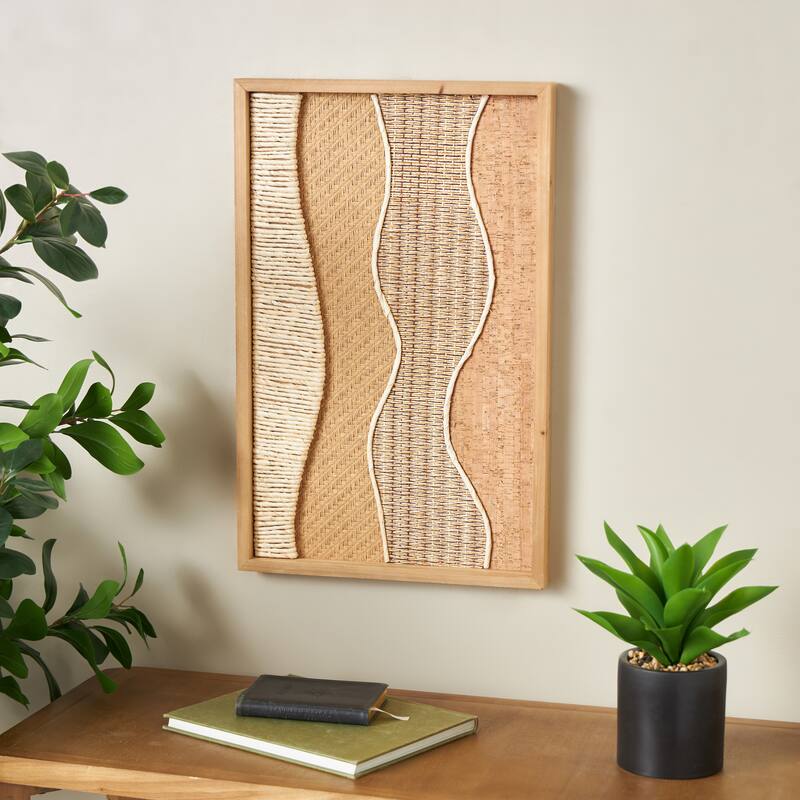Brown Wood Handmade Dimensional Wavy Mixed Media Abstract Home Wall Decor with Various Textures and Patterns