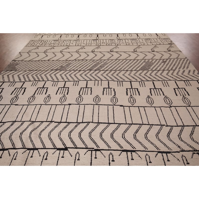 All-Over Ivory Moroccan Oriental Large Area Rug Handmade Wool Carpet - 9'10"x 14'4"