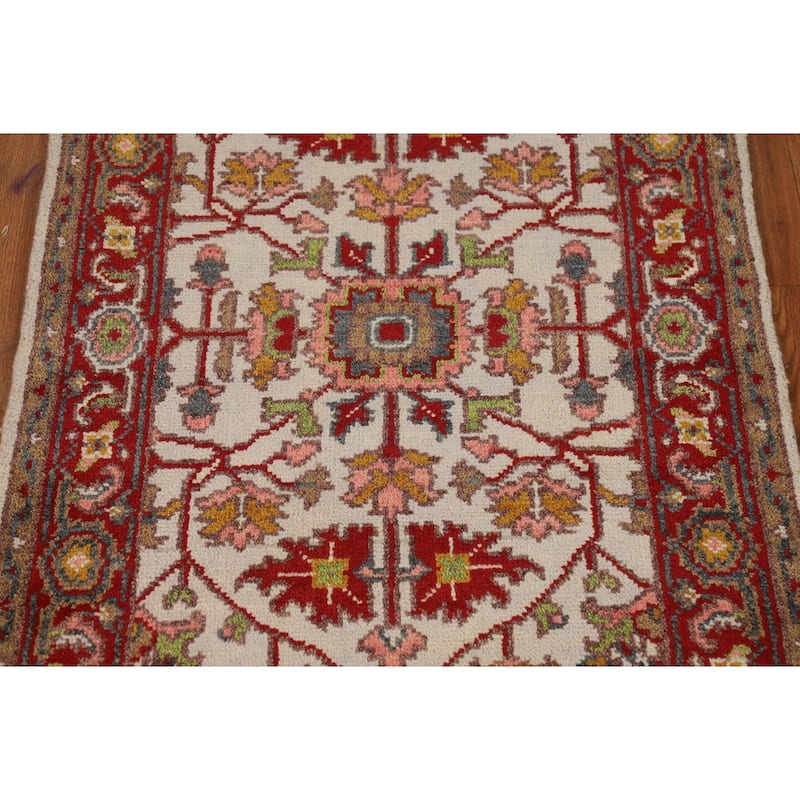 Floral Ivory Oushak Indian Foyer Rug Handmade Wool Carpet - 2'10"x 4'10"