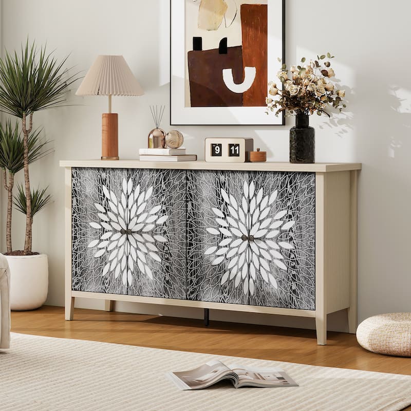 Roomfitters Sideboard Buffet Cabinet, 4 Door Storage Cabinet with Adjustable Shelves
