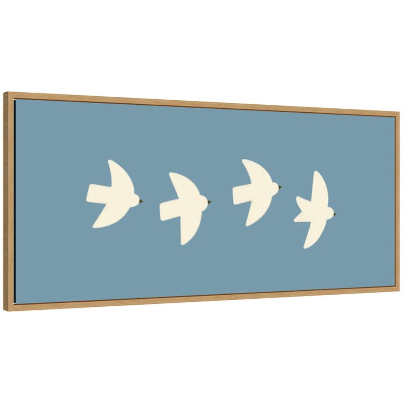 Kate and Laurel Minimalist Birds Panel Blue by Laura Moss Framed Canvas Wall Art Print - 40x18
