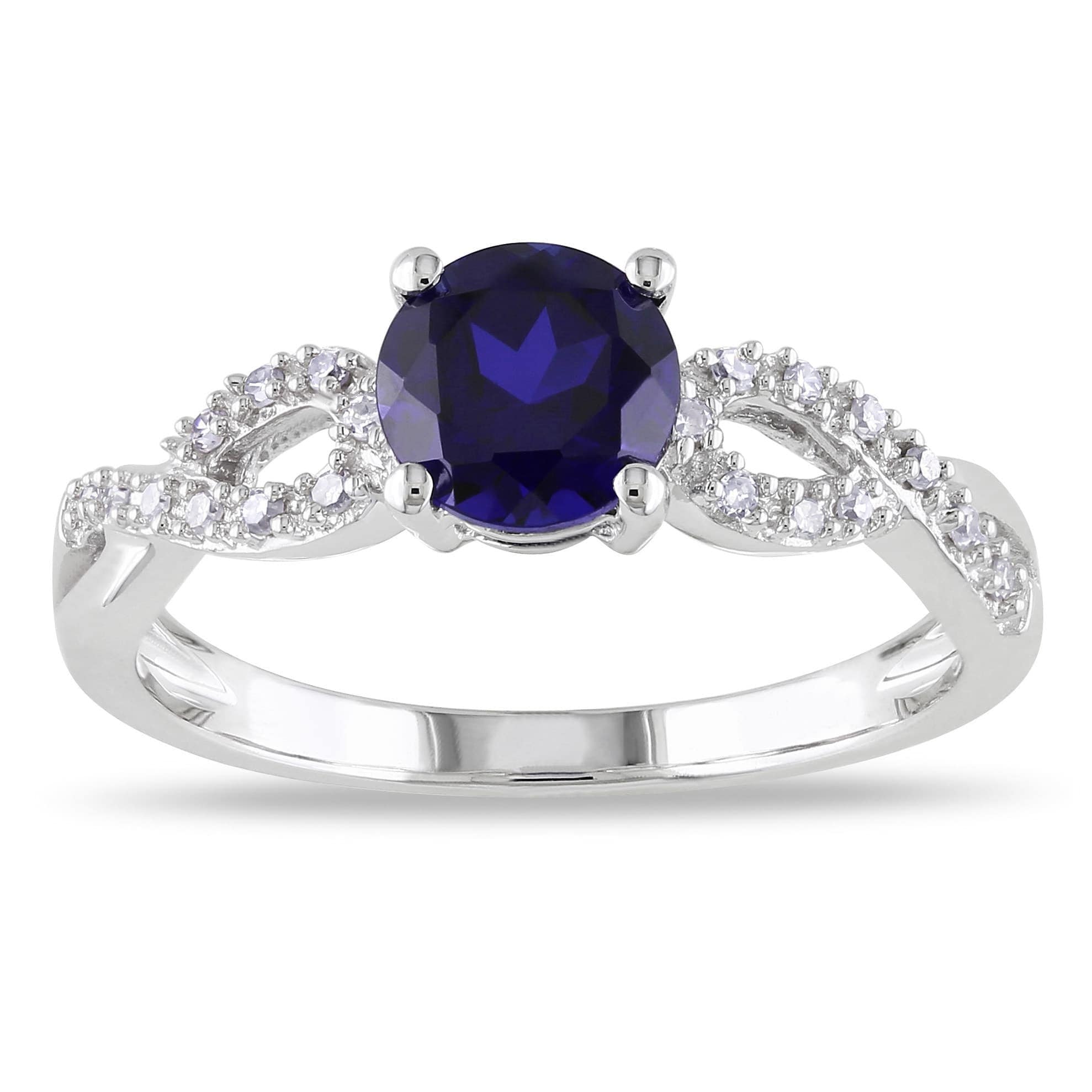 Miadora 10k White Gold Blue Sapphire and 1/10ct TDW Diamond Ring (G-H, I1-I2)