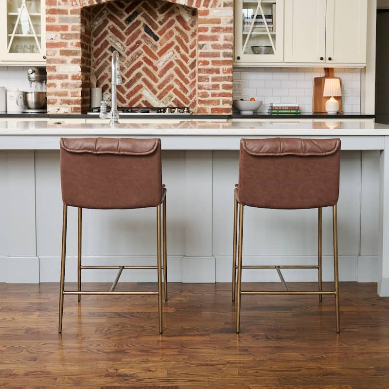 Maven Lane Gerard Bar Metal & Vegan Leather Kitchen Dining Stool