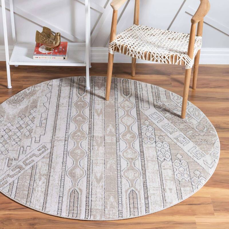Transitional Wedo Collection Area Rug - 5' Round - Tan