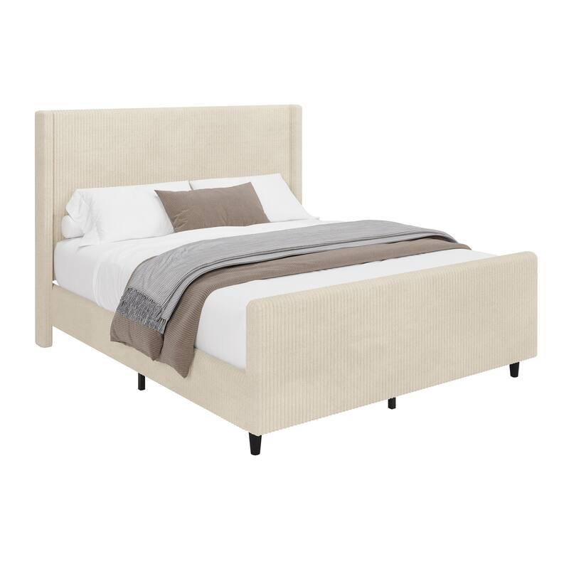 50.7" High Headboard Corduroy Bed Frame with Vertical Stripe Wingback & High Footboard
