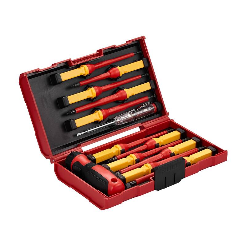 13 Piece Plastic Insulated Screwdriver Tool Set Ideal for Electricians or Industrial Technicians - 8.26" x 5.1" x 1.6"