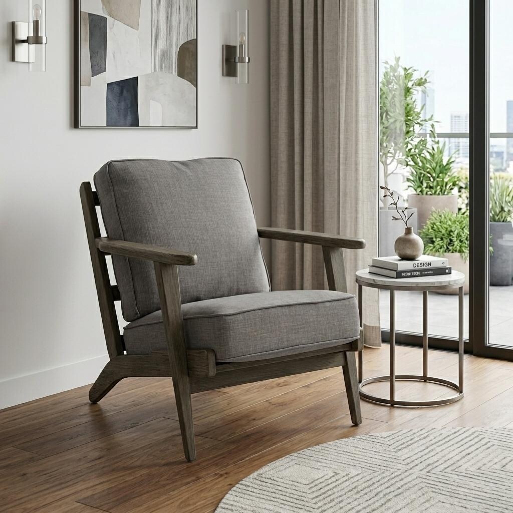 HomeRoots 31" Gray and Brown Fabric Lounge Chair - 31.00 in. x 32.00 in. x 28.00 in.
