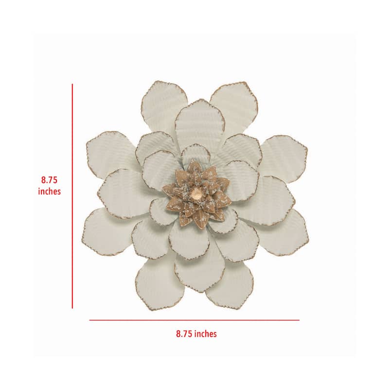 Foreside Home & Garden 8.75 x 8.75 inch White Metal Layered Flower Wall Décor