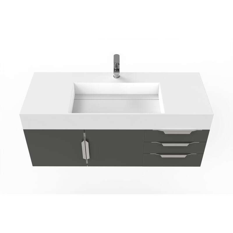 Amazon 48" Wall Mounted Bathroom Vanity Set with White Solid Surface Top