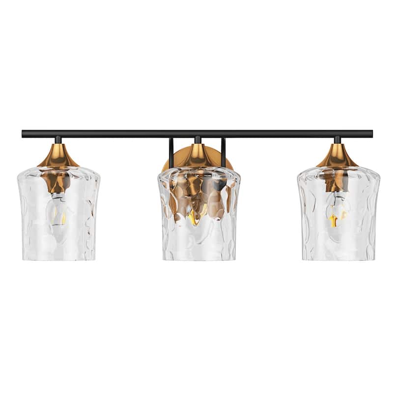 Brushed Gold 3-Light Bathroom Vanity Light with Clear Water Ripple Glass Shades