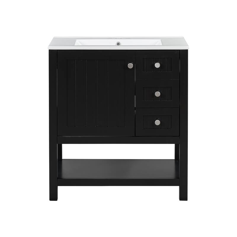 Modern 30-Inch Bathroom Vanity Combo with Freestanding Cabinet, White Ceramic Sink, and Ample Storage Space