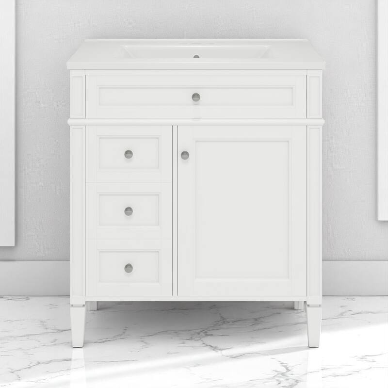 30" Bathroom Vanity with Sink - MDF and Solid Wood Cabinet, Roman Legs,Undermount Ceramic Sink,Freestanding Cabinet