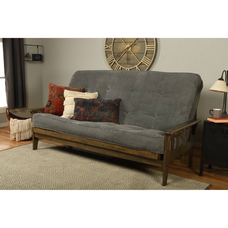 Somette Tucson Queen-size Futon Set in Rustic Walnut Finish with Marmont Mattress