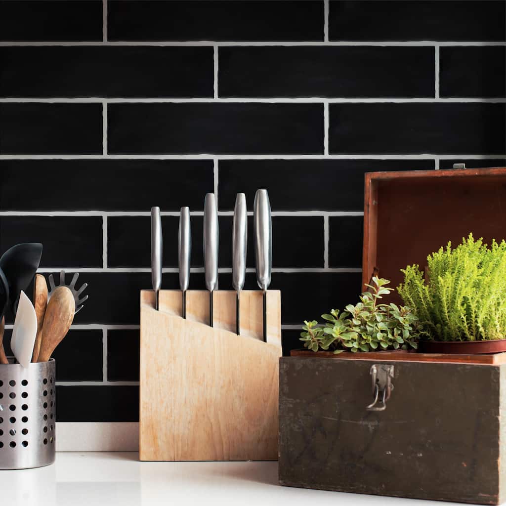 Merola Tile Castillo Matte Black 3" x 12" Ceramic Wall Tile