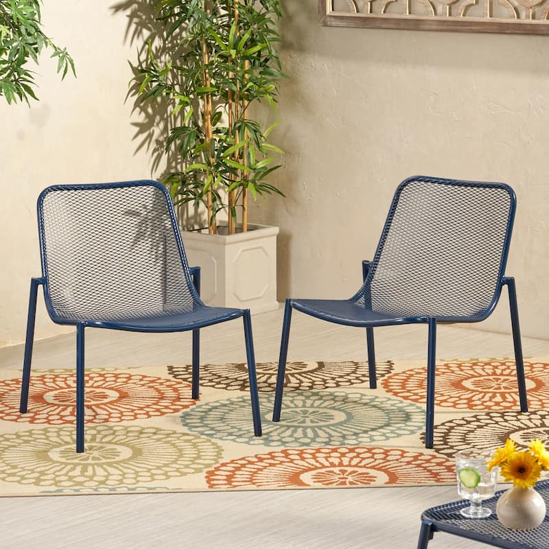 Roomfitters Modern Mesh Patio Lounge Chair Set, Weather-Resistant Outdoor Seating, Powder-Coated Steel, Navy Blue (Set of 2) - Navy Blue